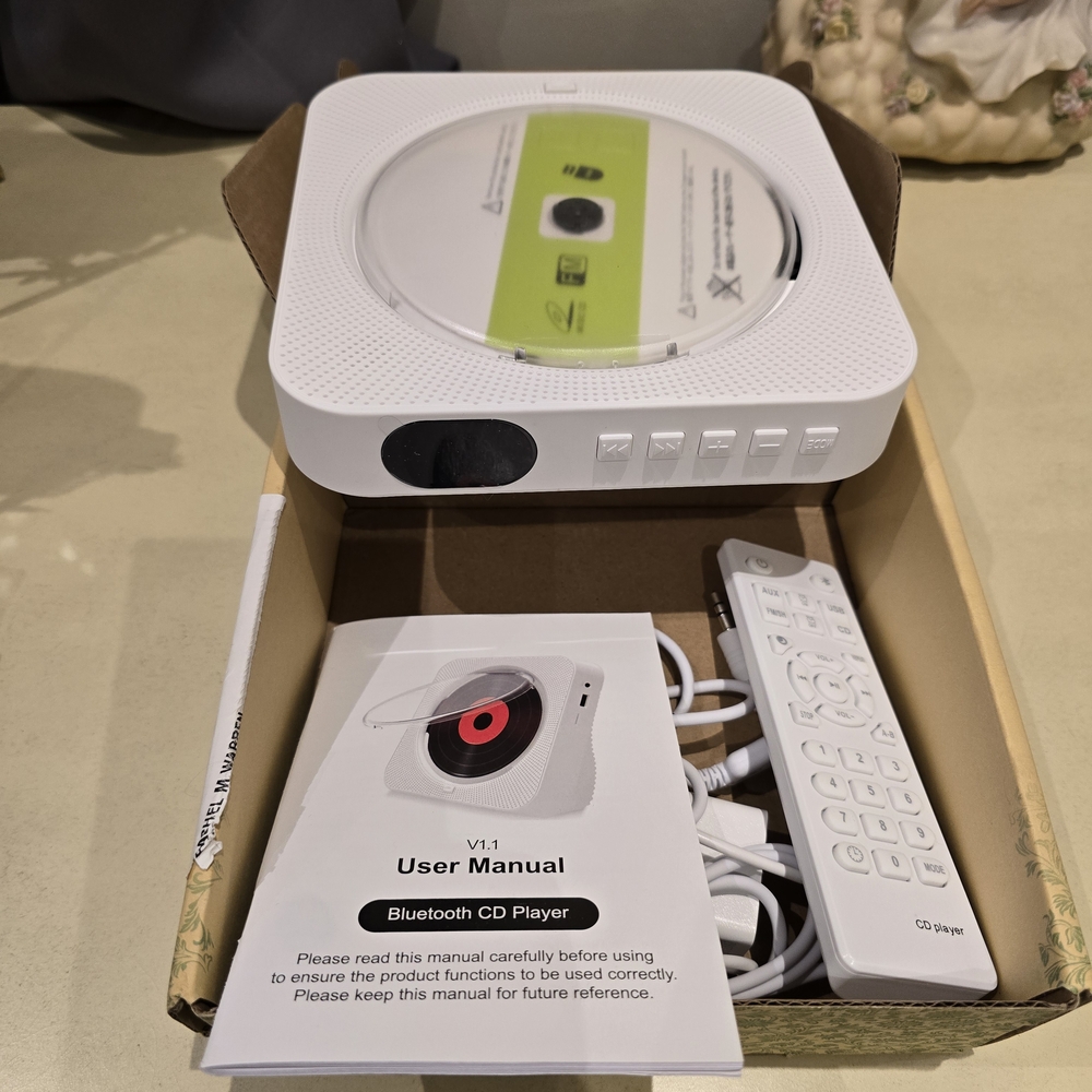 White Bluetooth CD Player with Remote